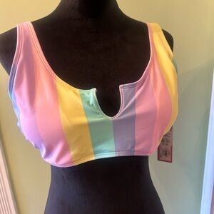 Ninety-Nine Pastel Striped Swim Top Bikini XXL (NWT)